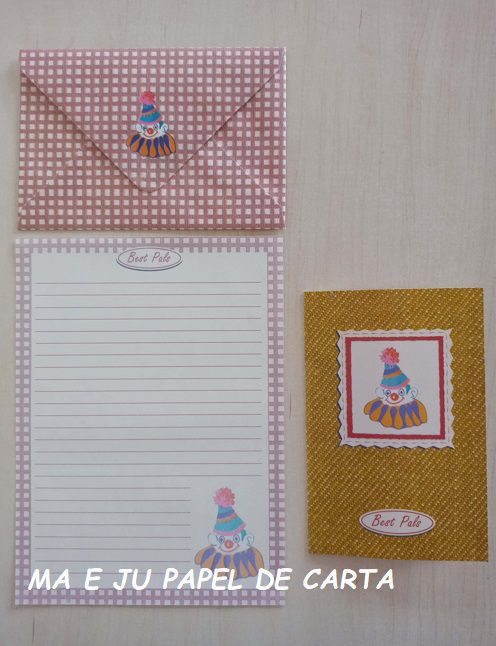 MENININHA PALHAÇO CONJUNTO IMPORTADO = PAPEL + ENVELOPE + CARTÃO – MEN339