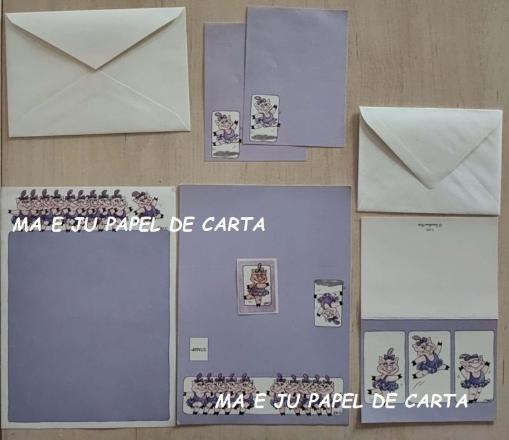 BICHINHO PIG CONJUNTO IMPORTADO = PAPEL + ENVELOPE + POSTALETTE + CARTÃO – BI202